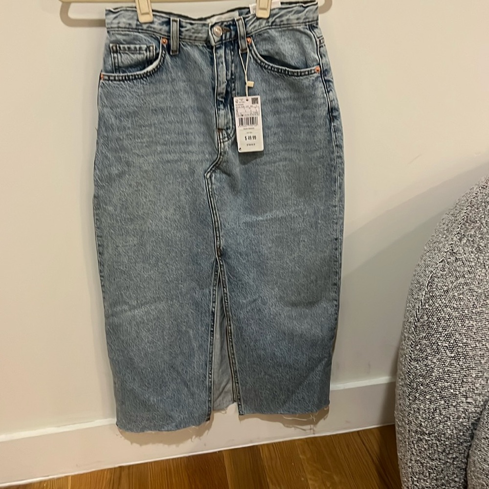 HIGH WAISTED DENIM MIDI SKIRT - MANGO